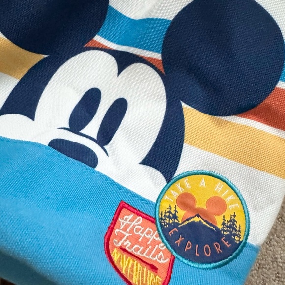 DISNEY Retro Camp Mickey Mouse Round Bottom Multicolor ParkVacation Bag Backpack - Picture 2 of 11